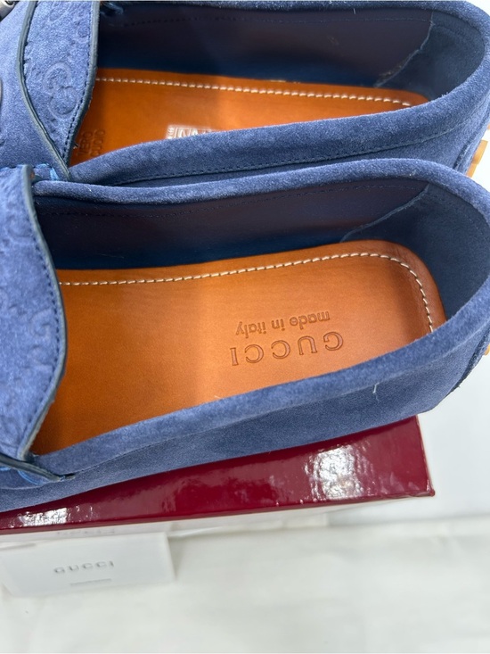 Men\'s Gucci GG embossed blue suede driver loafers size 9 fits 10 US made Italy main image 6